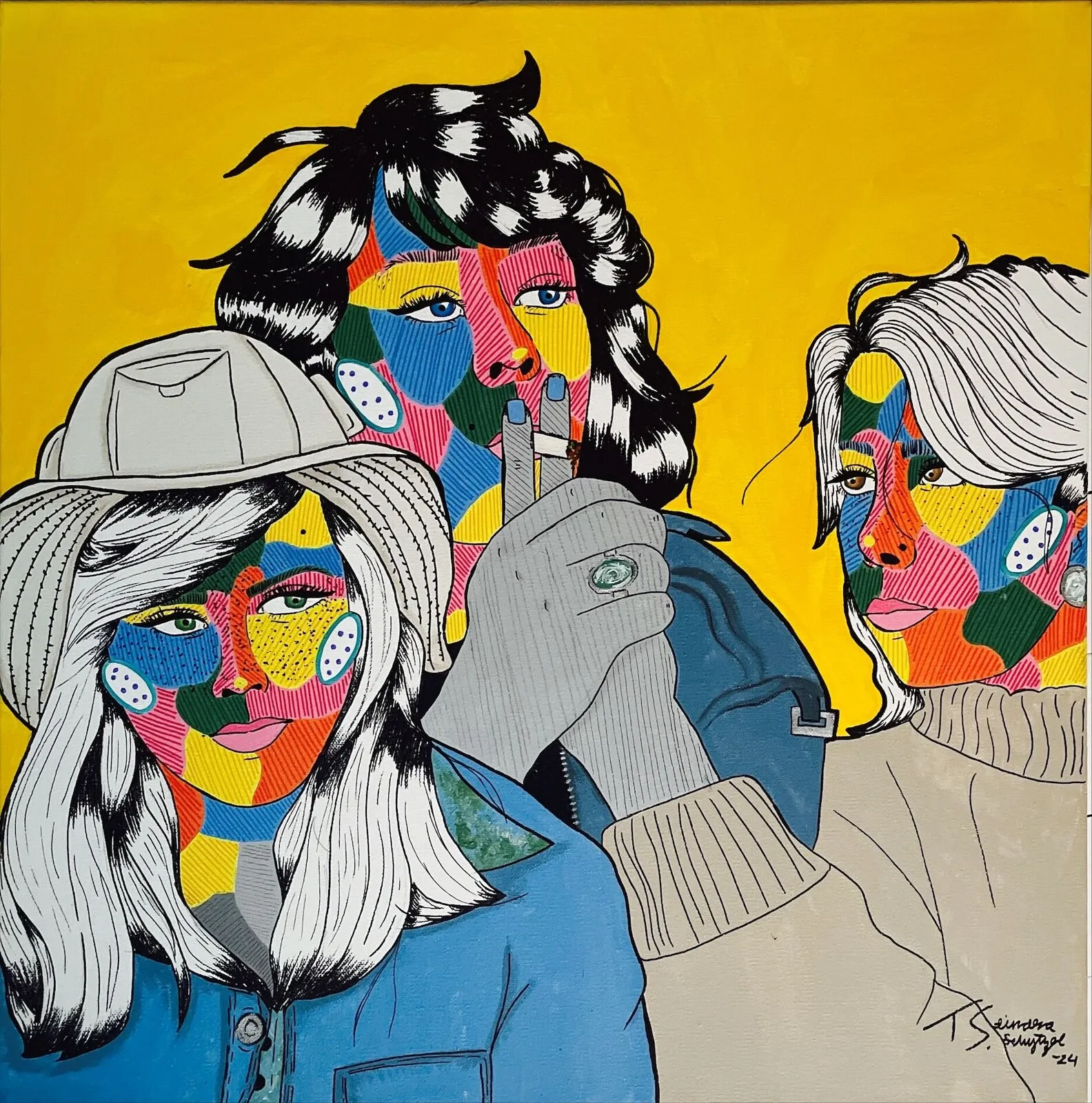 Akrylmålning Har’u en cigg eller? av Tindra Schytzer