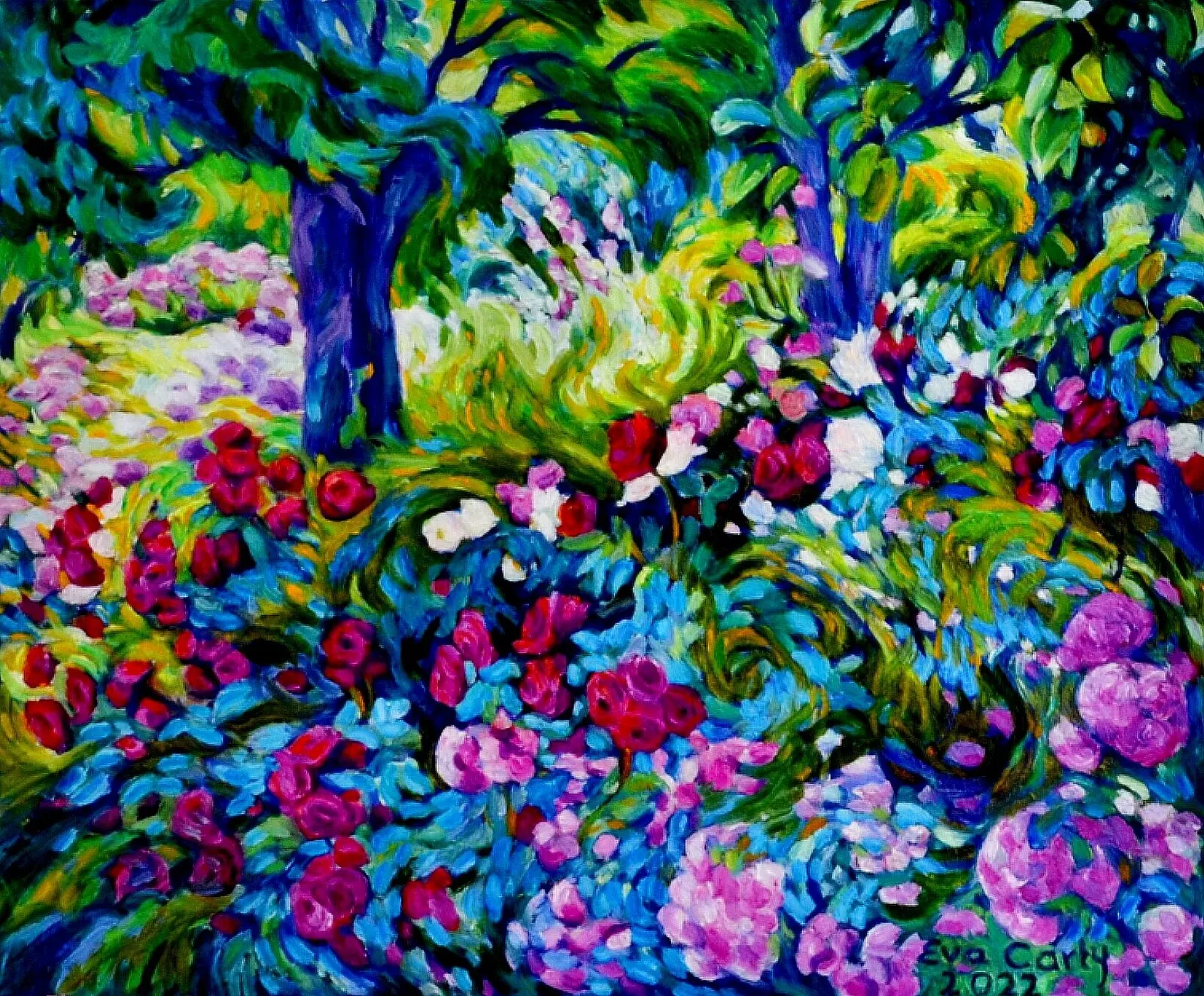 Oljemålning Rosenträdgård av Eva Carty