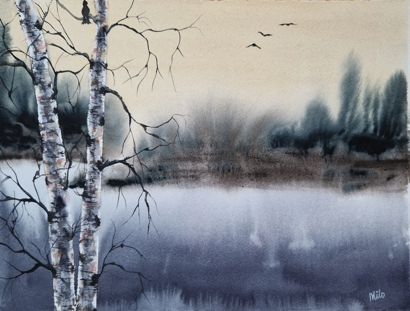 Akvarell Ravens av Marie-Louice Eriksson