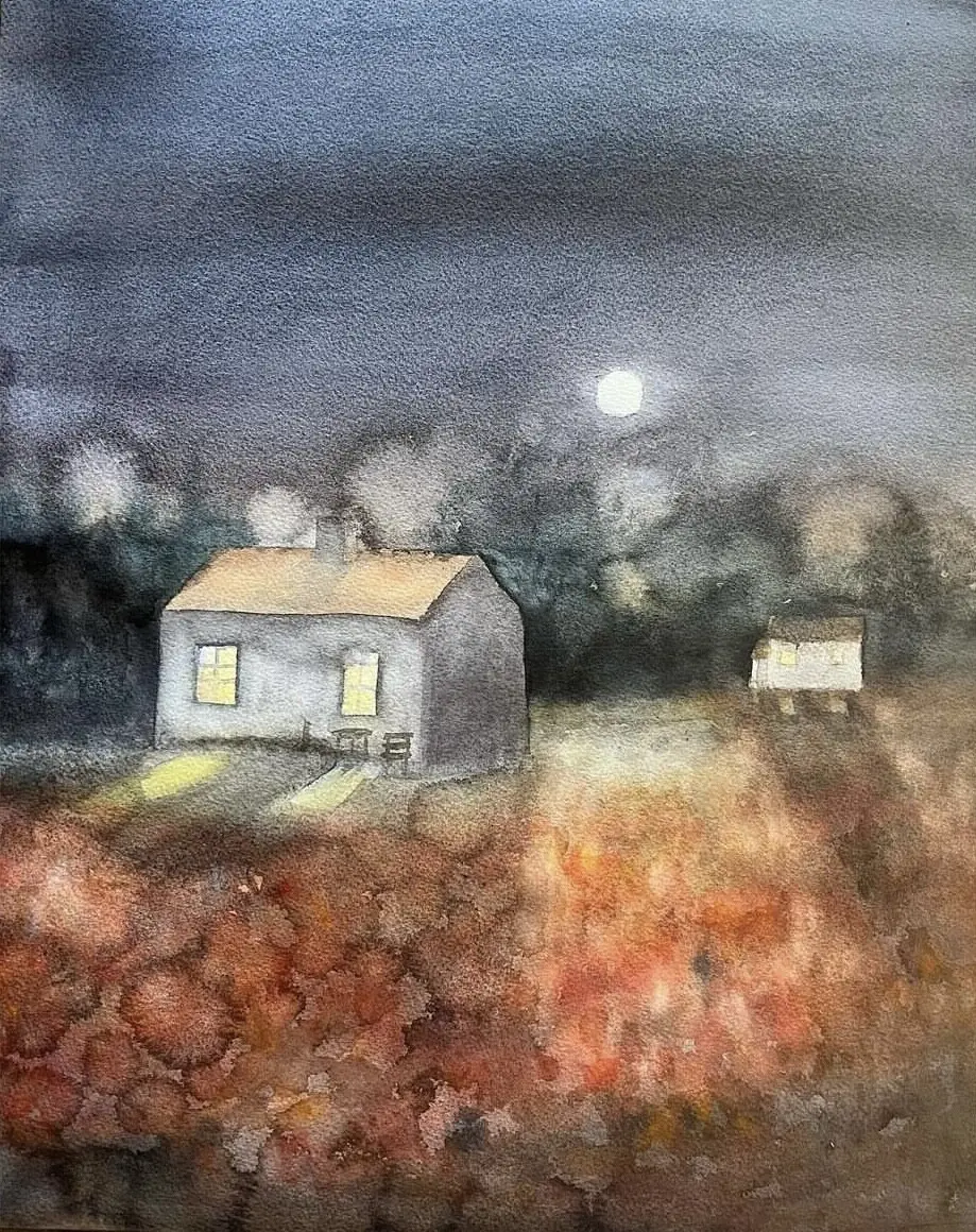 Akvarell Gotländsk sommarnatt av Åsa Köhler