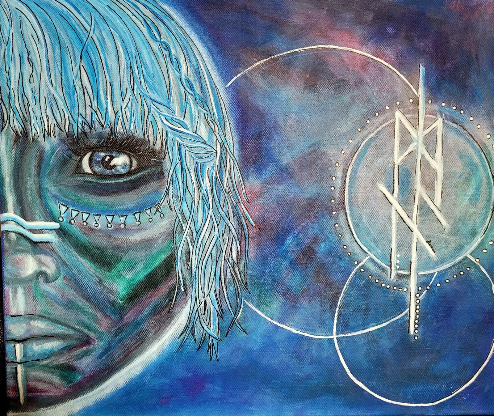 Akrylmålning Månväsen av Denise Reuterberg