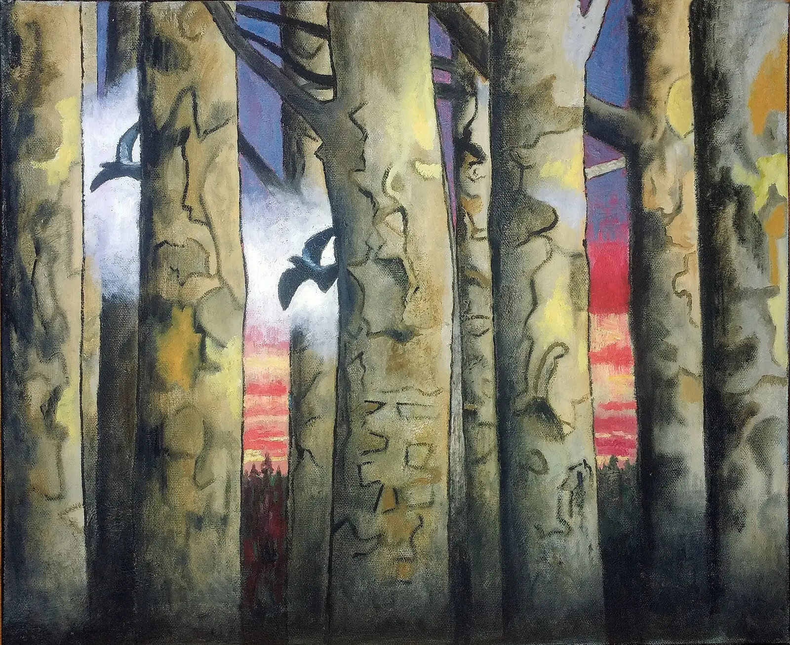 Oljemålning Skogsduvor av Svante Trottestam