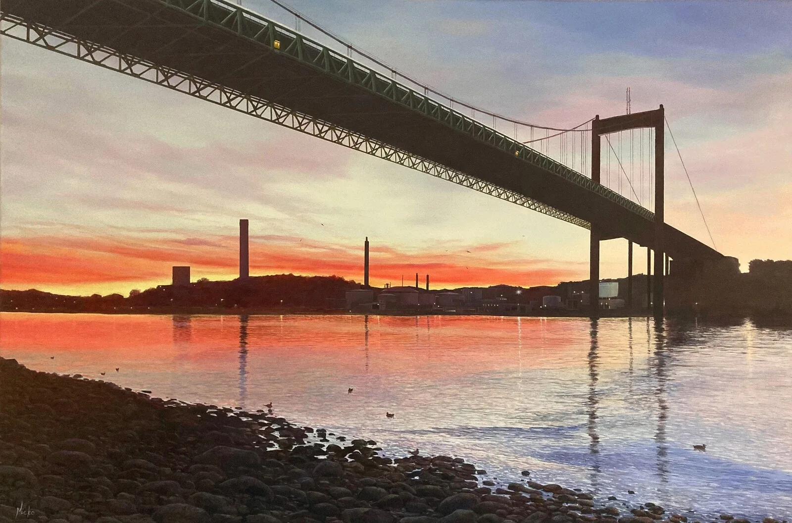 Oljemålning Solnedgång under Älvsborgsbron av Nickolas Svensson