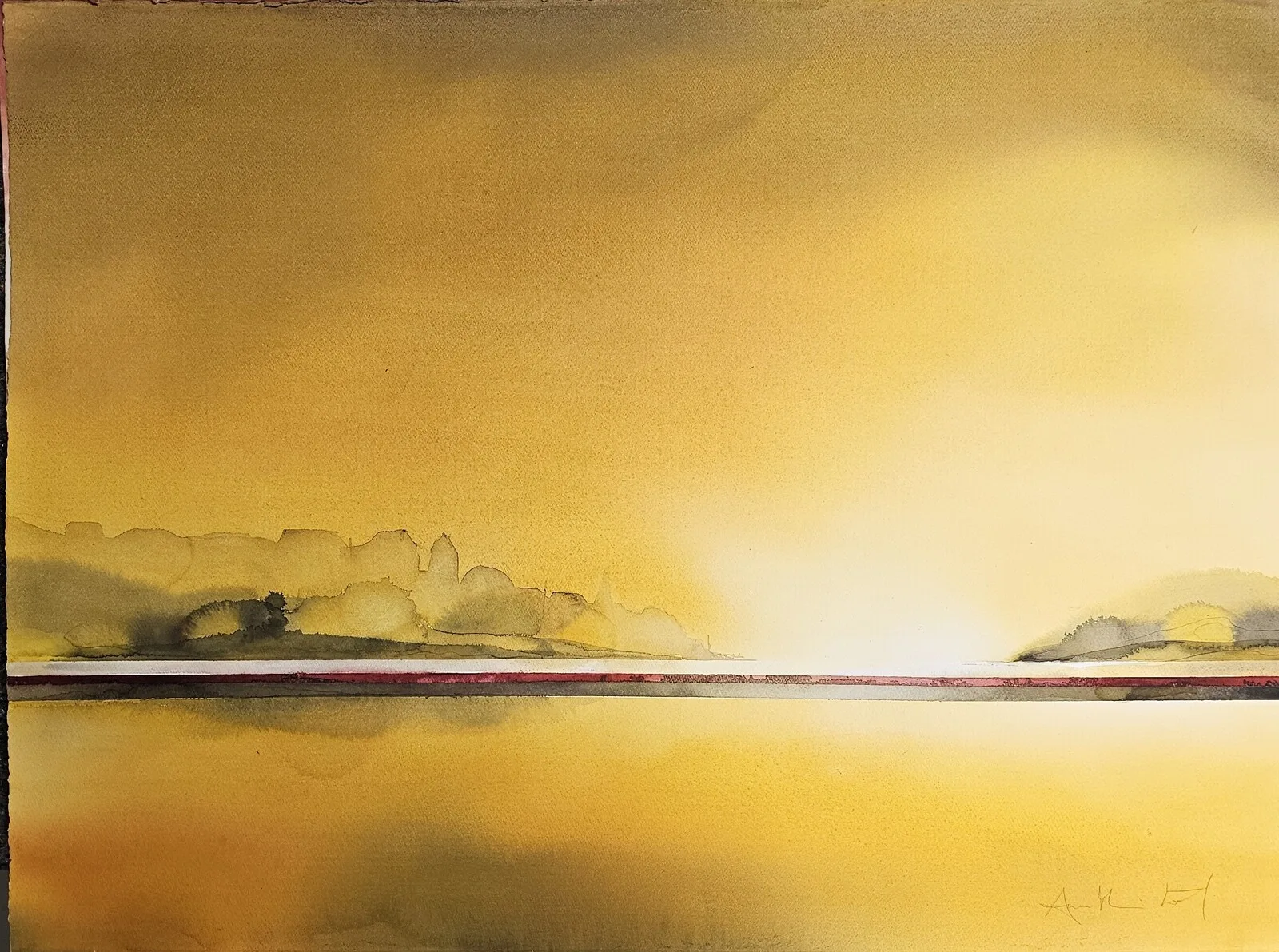 Akvarell Den röda linjen av AnnMari Löf