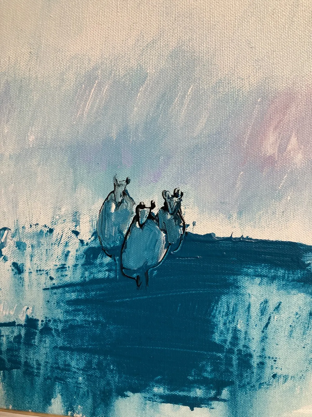 Akrylmålning Triss i får av Marianne Björn