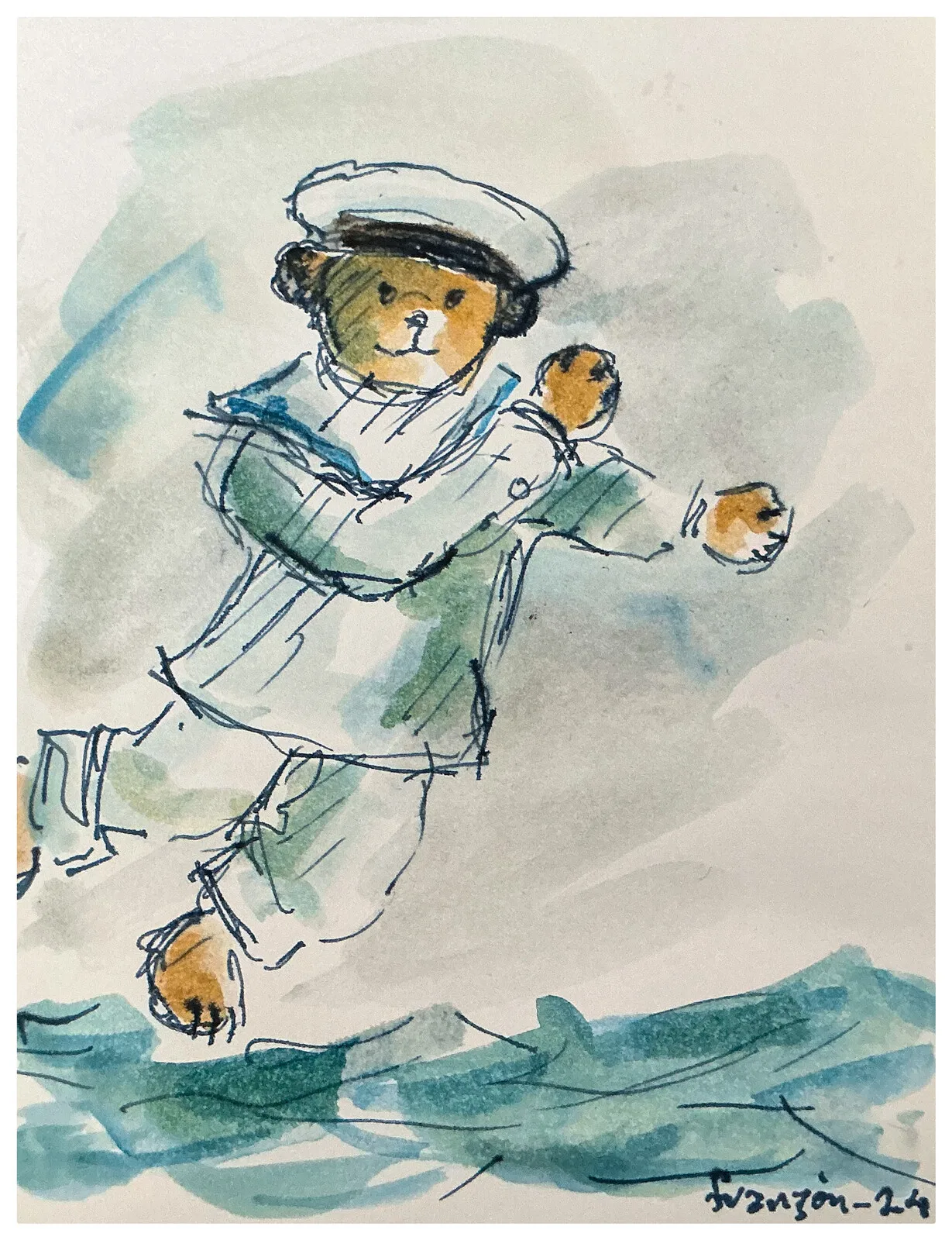 Akvarell Sjömansnalle av Åke Franzén