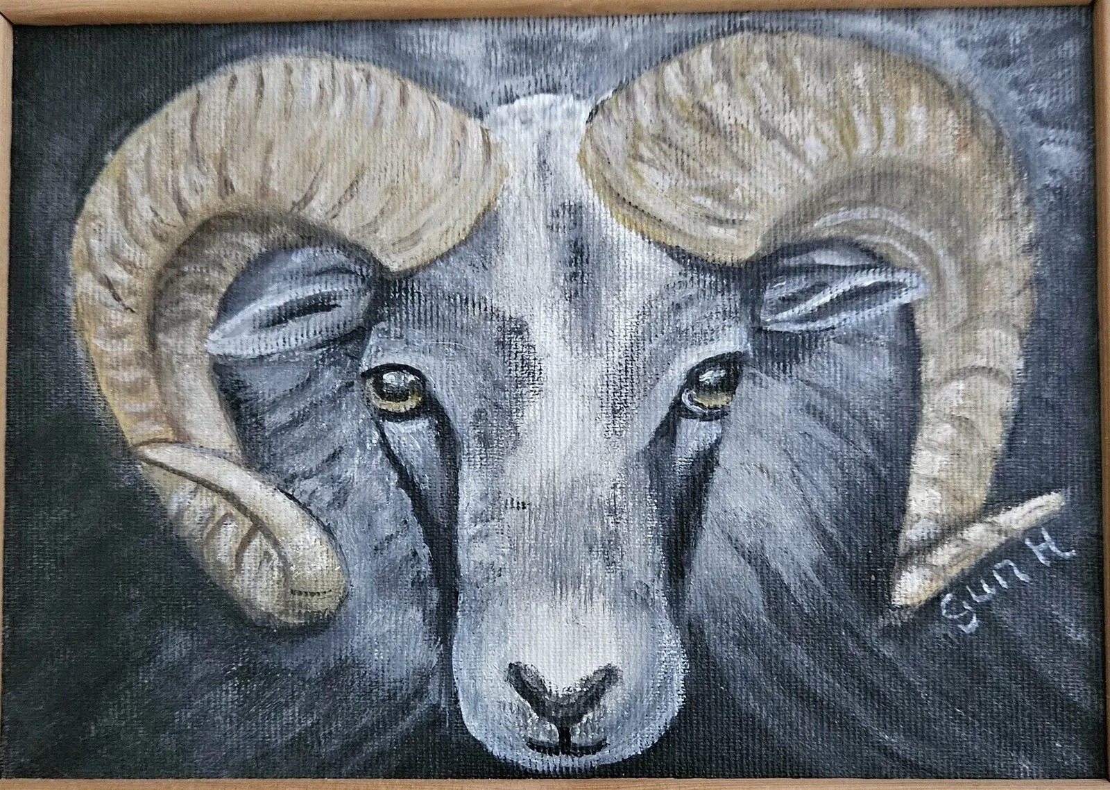 Oljemålning Bagge, inramad av Gun Holmberg