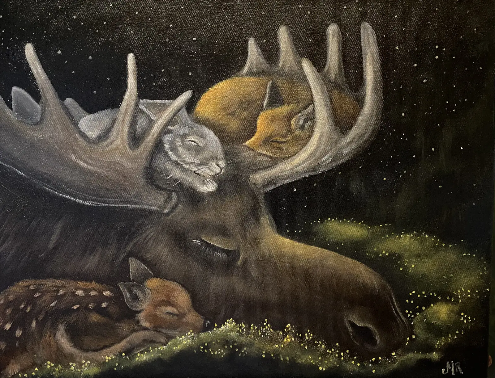 Oljemålning Sleepover av Maria Rundgren