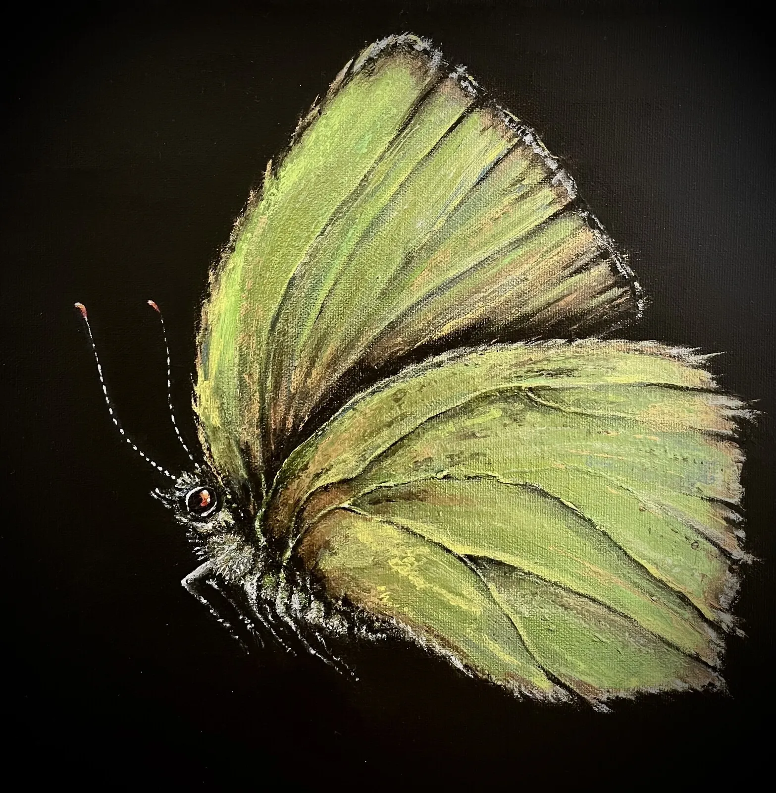 Akrylmålning Grönsnabbvinge av Anne E Svensson