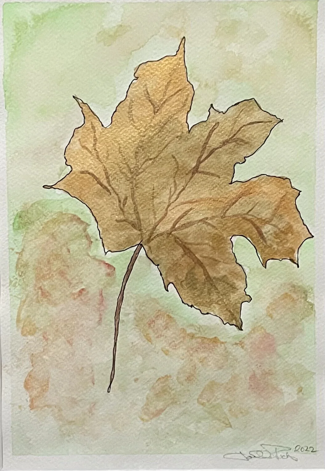 Akrylmålning Ett höstlöv av Lotta Fuchs