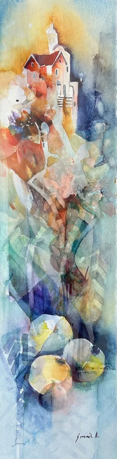 Akvarell Huset på berget av Smail Ajkunic