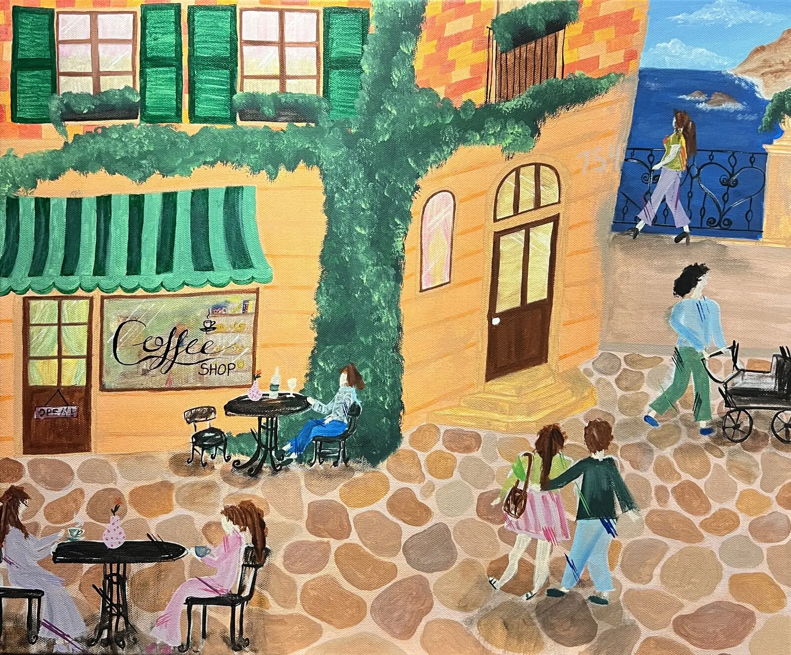 Akrylmålning Coffee walk av Sofie Levin