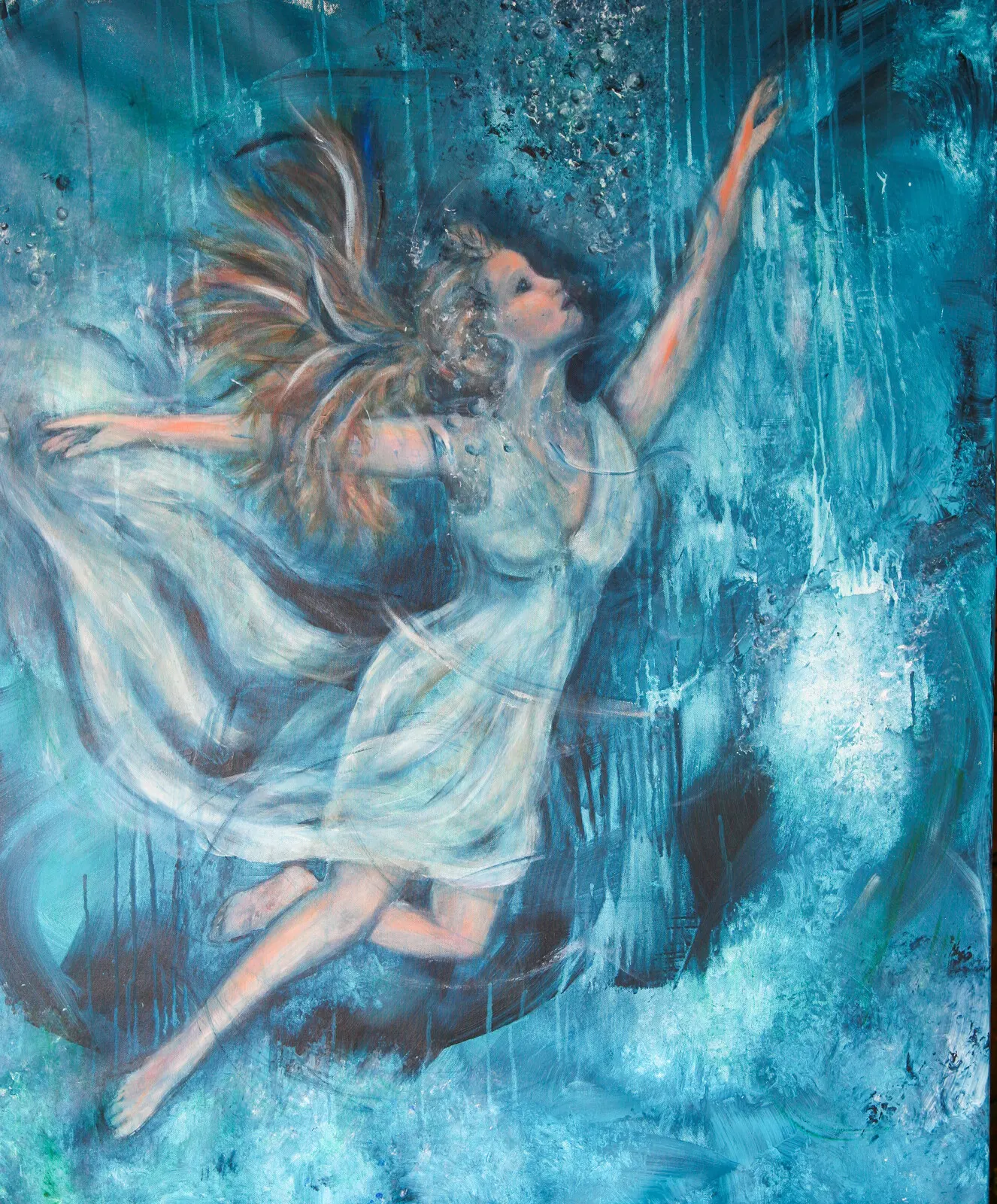 Akrylmålning Reaching for Surface av Sofia Romedahl