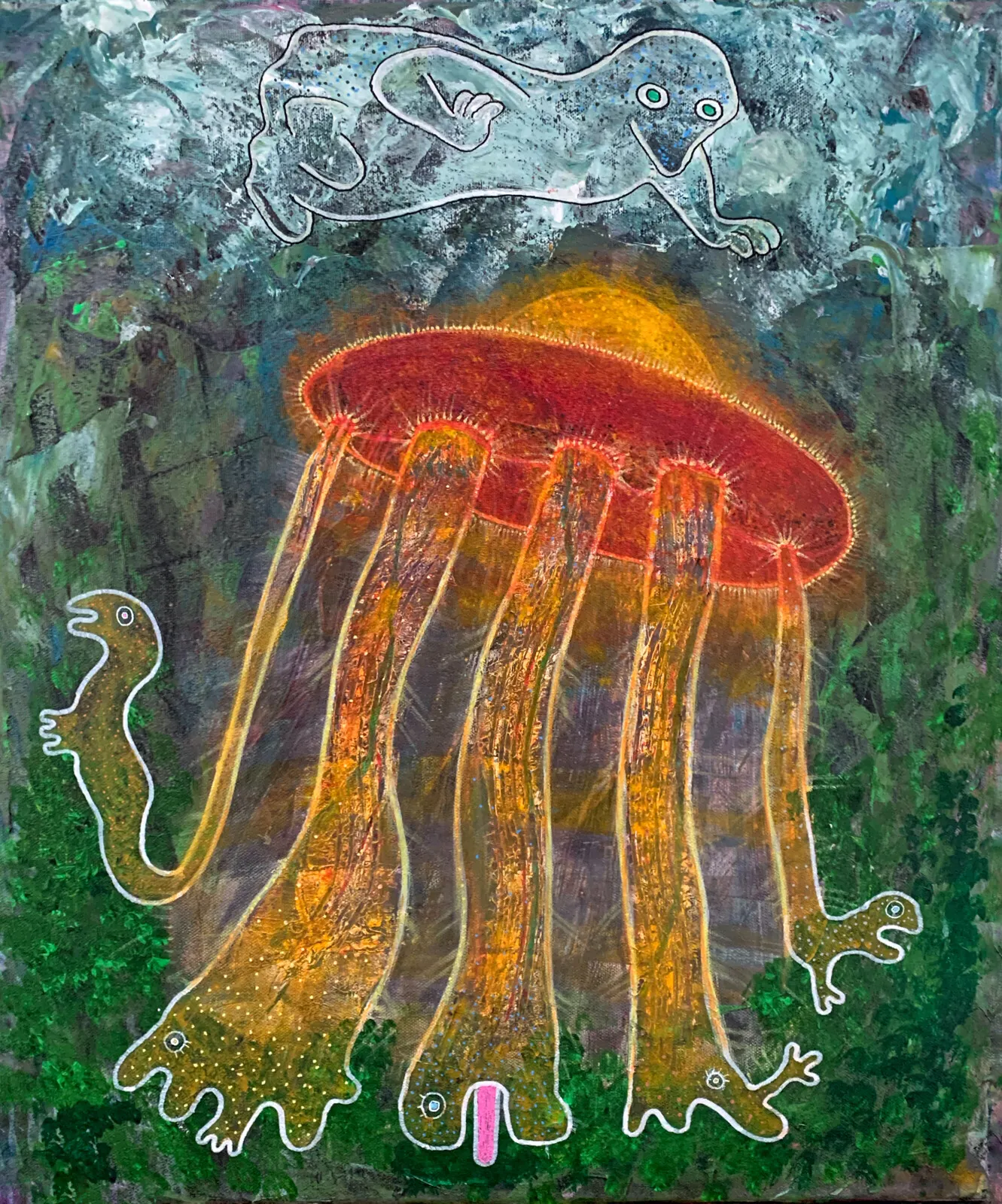 Akrylmålning The Flying Sorcerers av Fred Andersson
