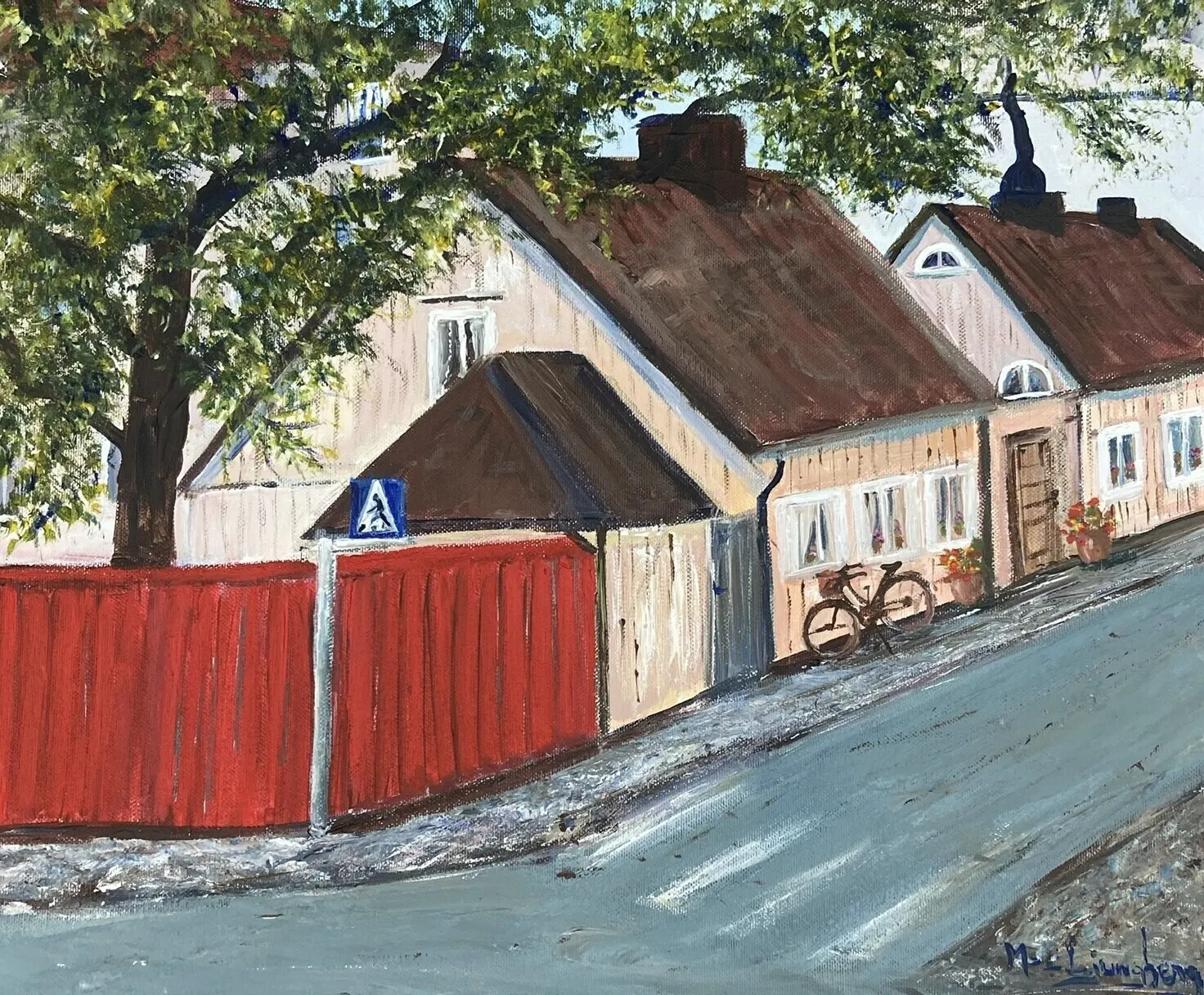 Akrylmålning Tjärhovsgatan ( Södermalm) av Marie-Louise Ljungberg