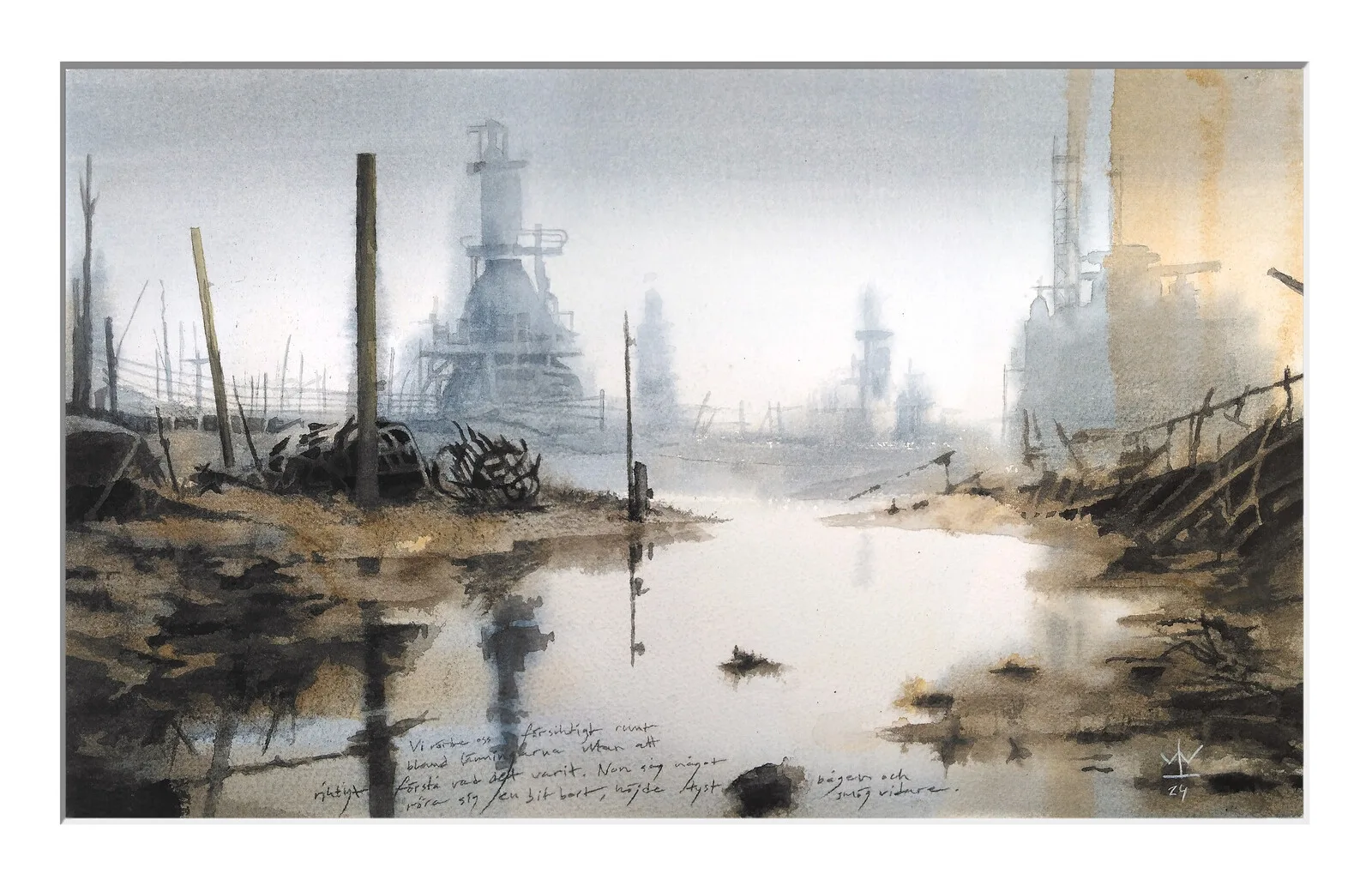 Akvarell Rester av civilisation av Lennart Lusth Wijkander