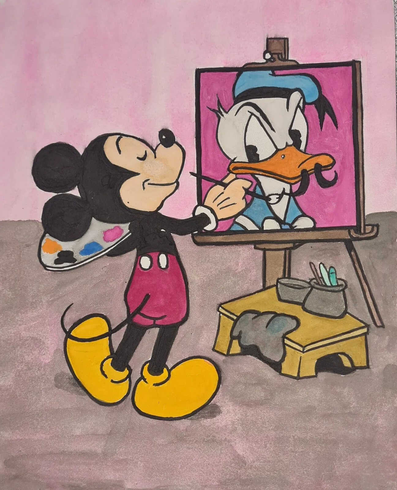 Akvarell Mussepigg och kalleanka av Nathalie Karlsson