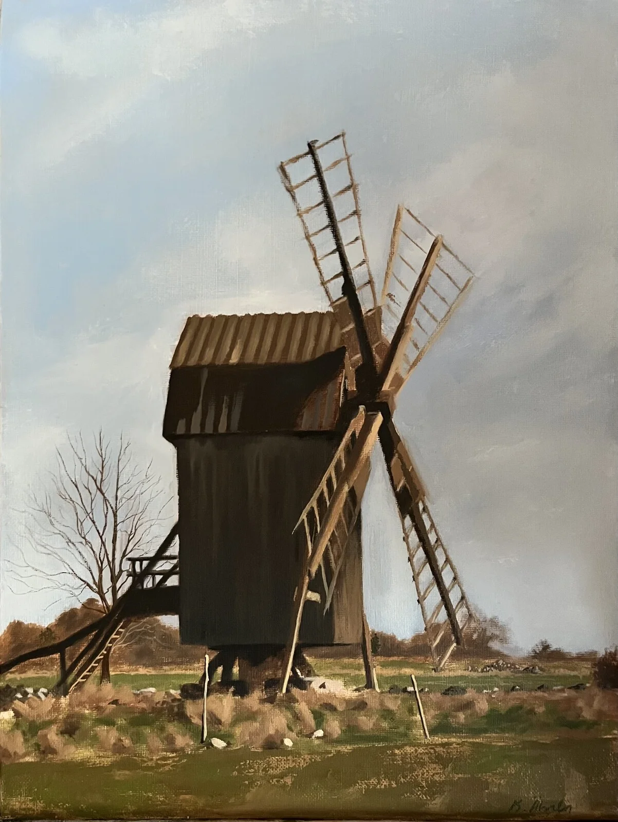 Oljemålning Väderkvarn, Himmelsberga. av Karl Ährlin