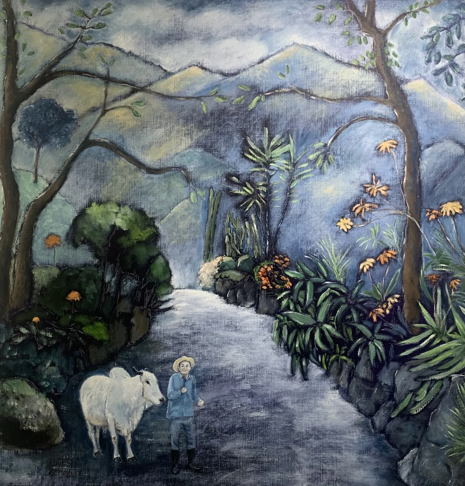 Oljemålning Vit vattenbuffel II av Annika Lindsjö Lidström