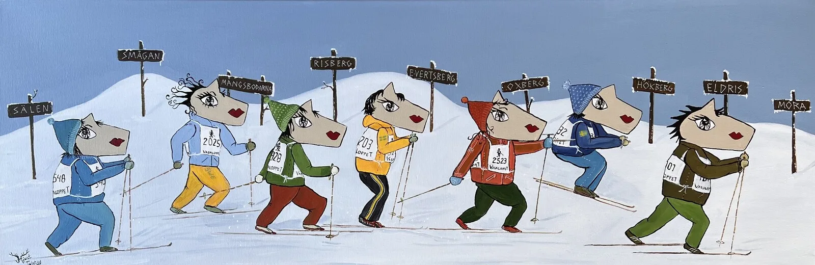 Akrylmålning Vasaloppet 2025 av Catarina Hjort Tolstoy