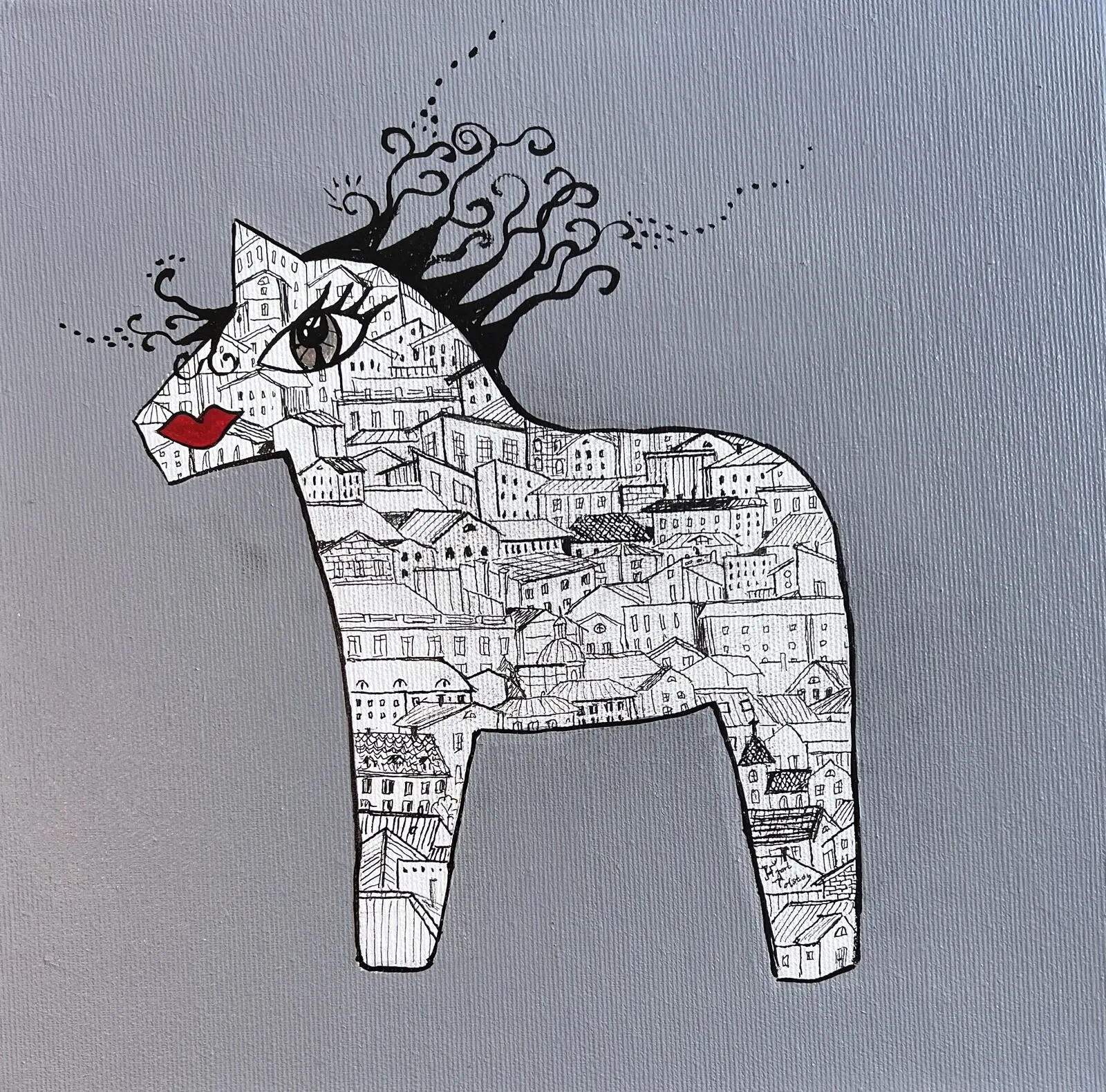 Akrylmålning Cityhorse av Catarina Hjort Tolstoy