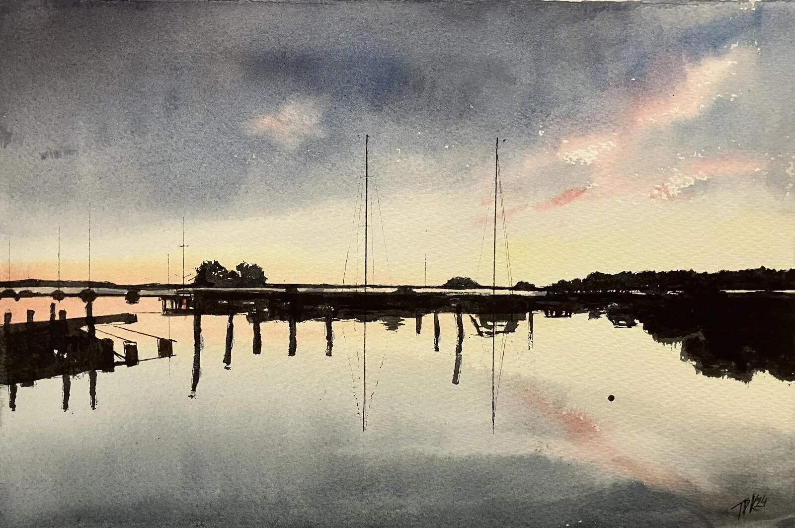 Akvarell Solnedgång i Gäddeholm 2 av Tatiana Kjellsson