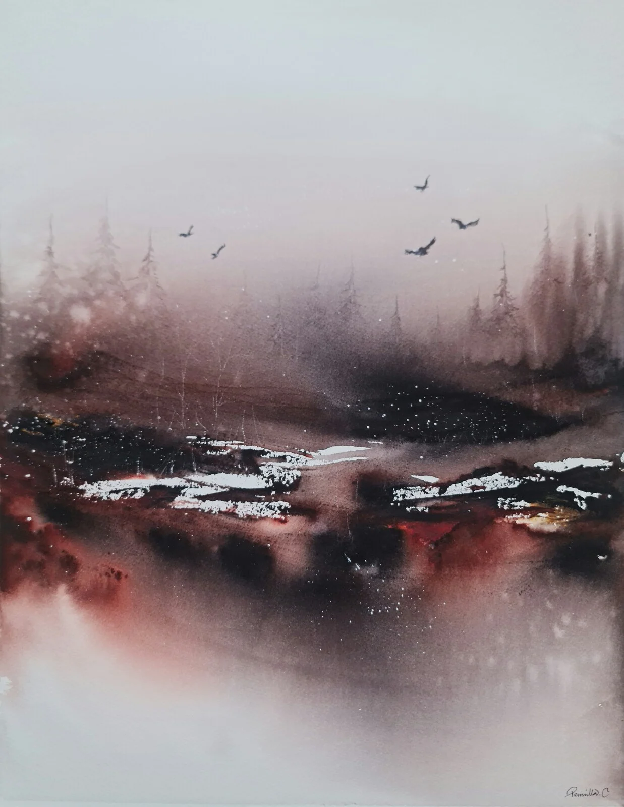 Akvarell Where Shadows Dwell av Pernilla Carlsson