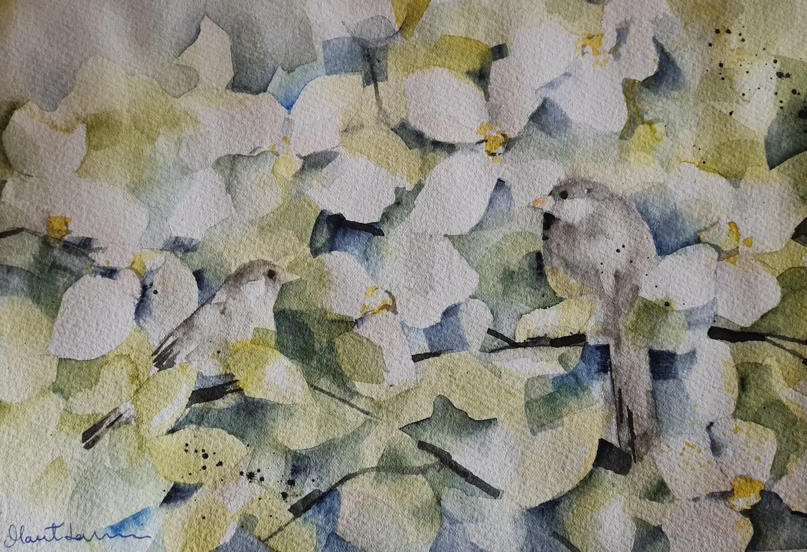 Akvarell Småfåglar av Marit Larsson