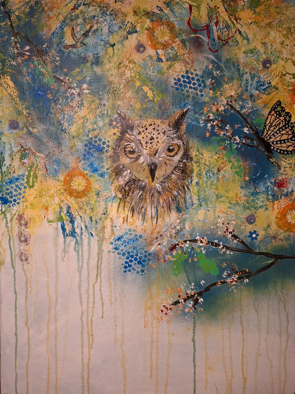 Akrylmålning Sense Owls in the Bog av Eva Månsson