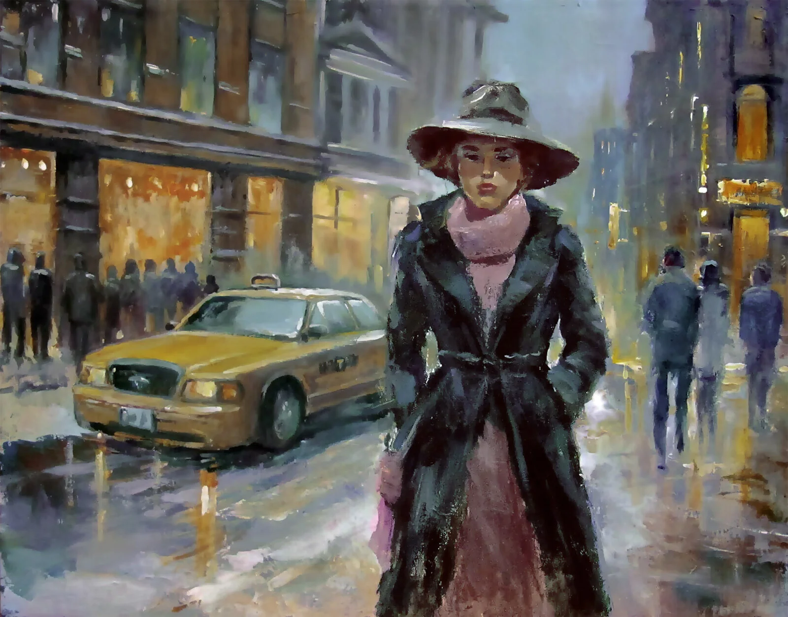 Oljemålning Kvällsstad före jul av Dimitri Zukov