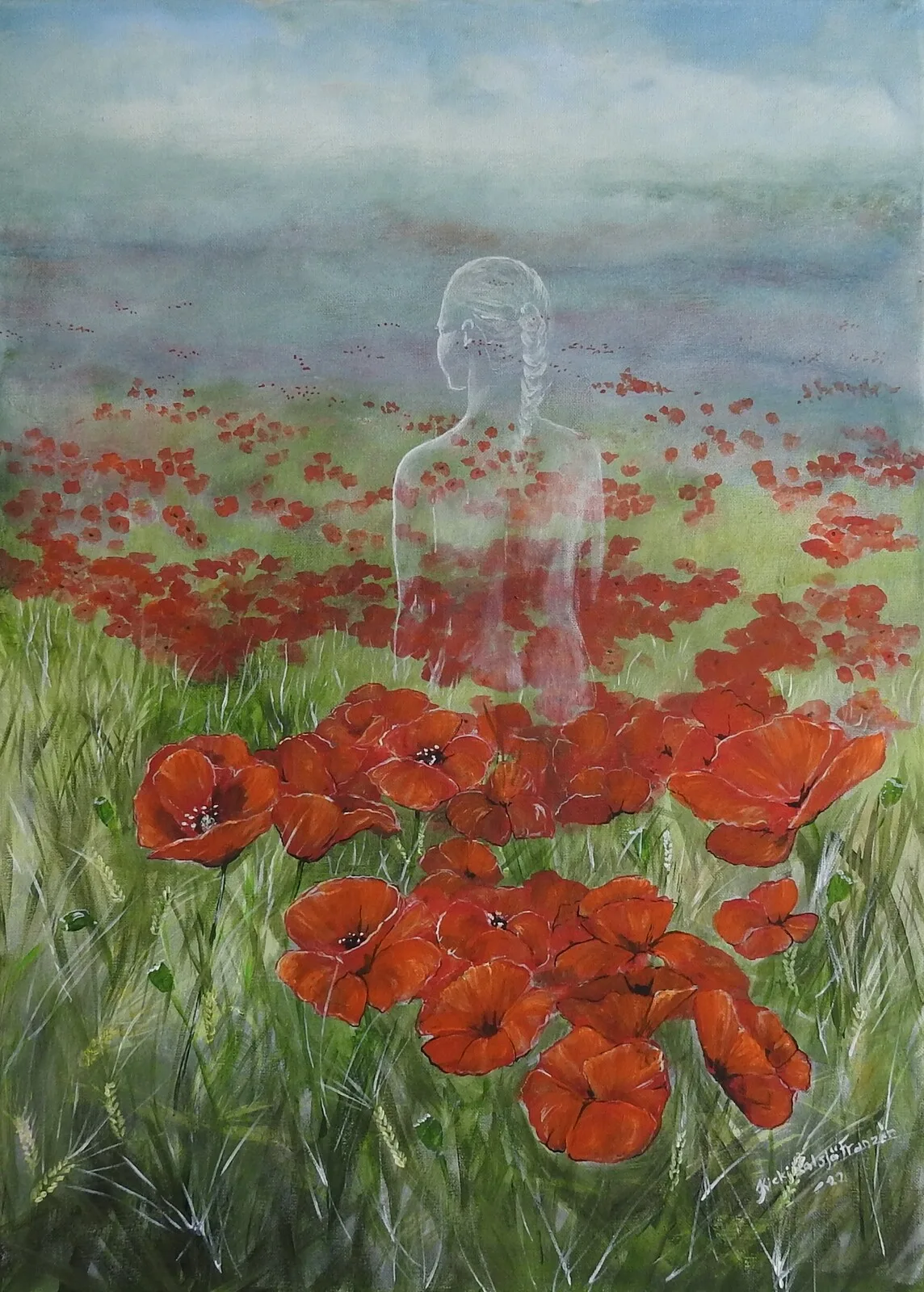 Akrylmålning Vallmoflickan av Kicki Kolsjö Franzén