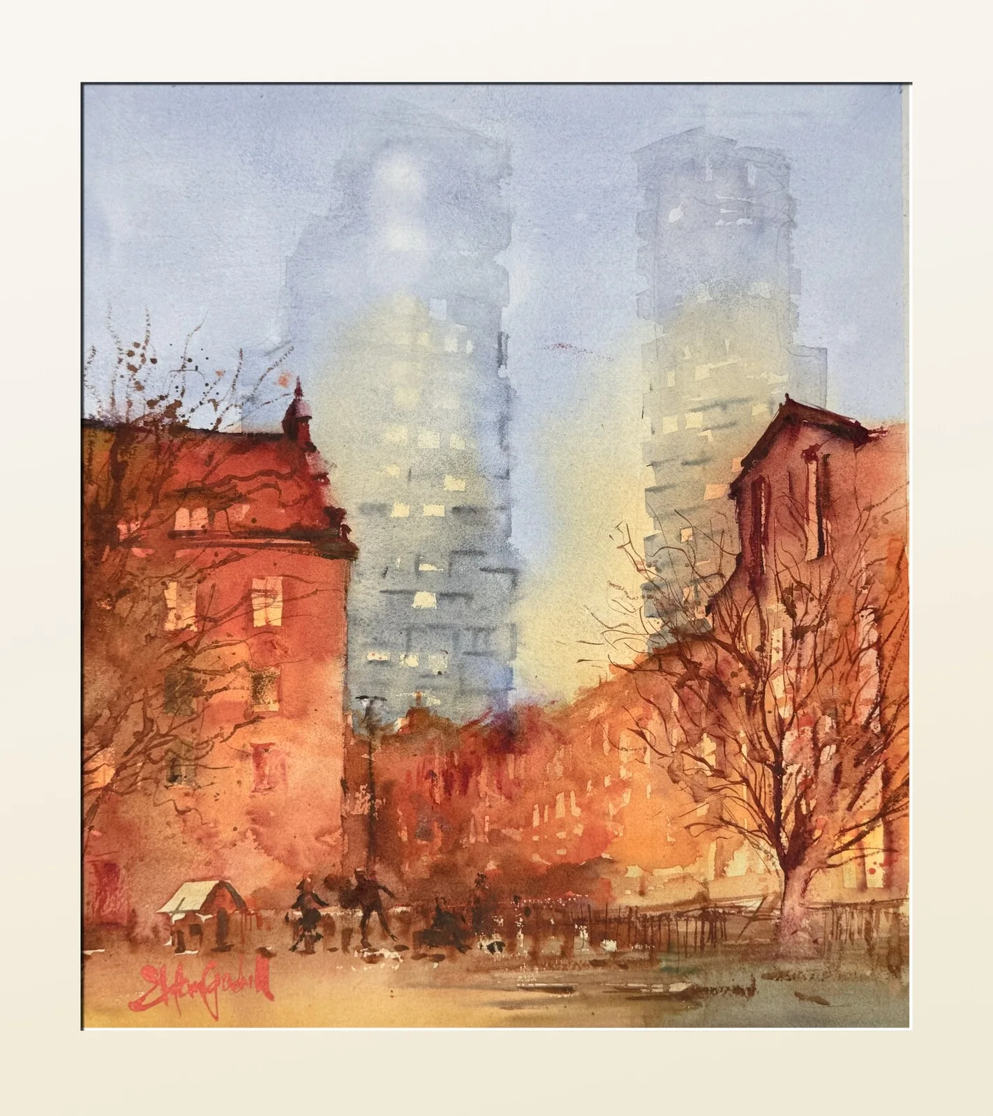 Akvarell Solvändan - Vikingagatan av Stefan Gadnell