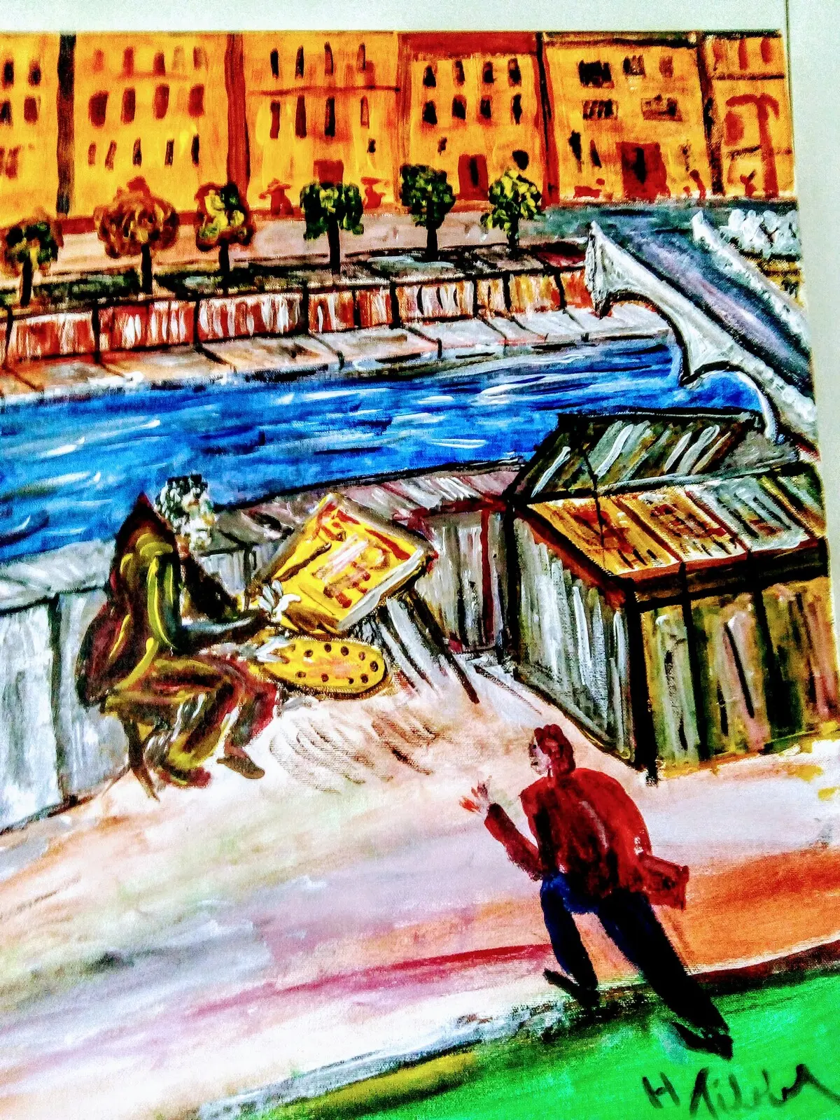 Akrylmålning Artist de Seine, Paris av Henrik Tibblin