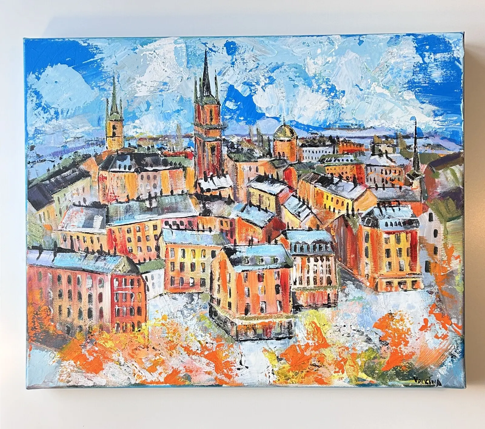 Akrylmålning Stockholm cityscape av Alona Vatkina