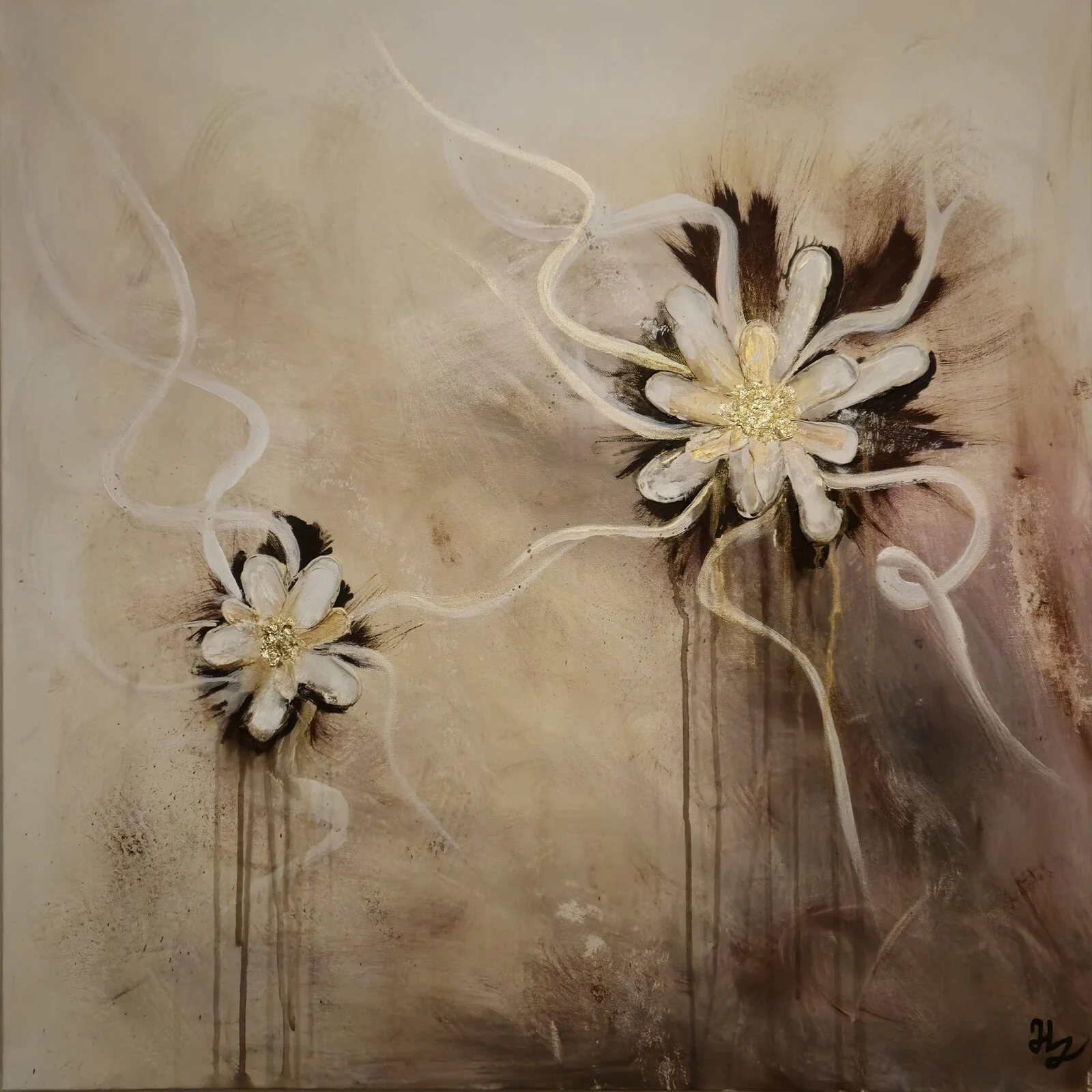 Akrylmålning Falling flowers av Hannah J. Jonsson