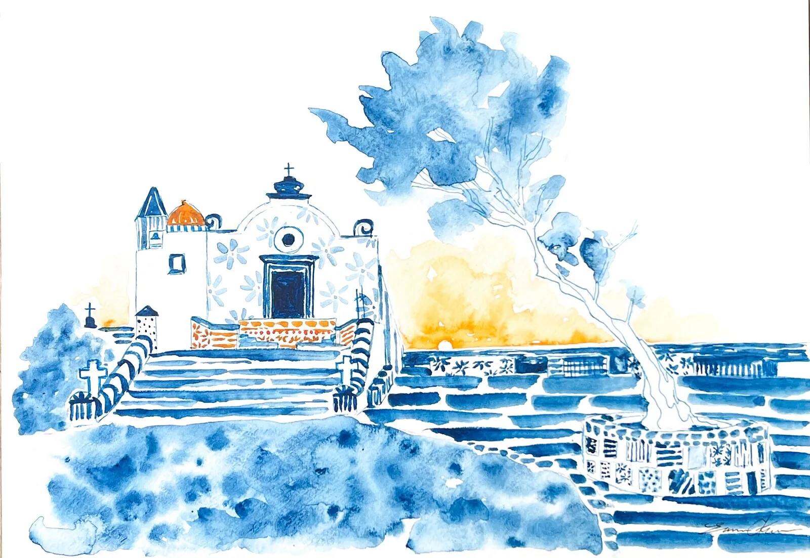 Akvarell Ischia av Emma Kruse