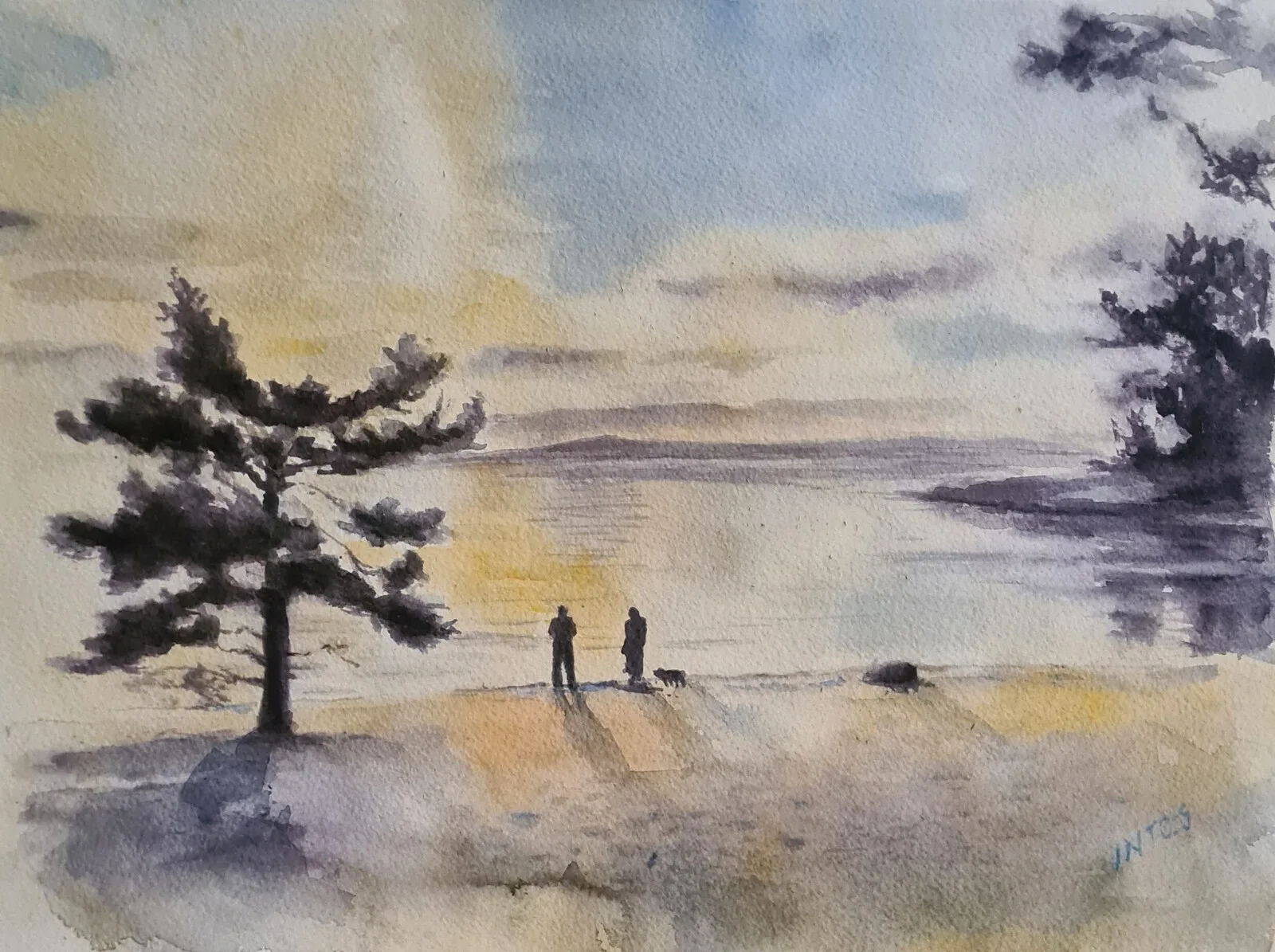 Akvarell Aftonåromenad av Into Särkelä