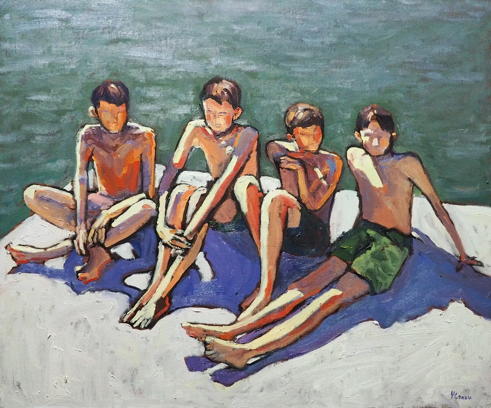 Oljemålning Sommarbadet av Yuanyuan Liu