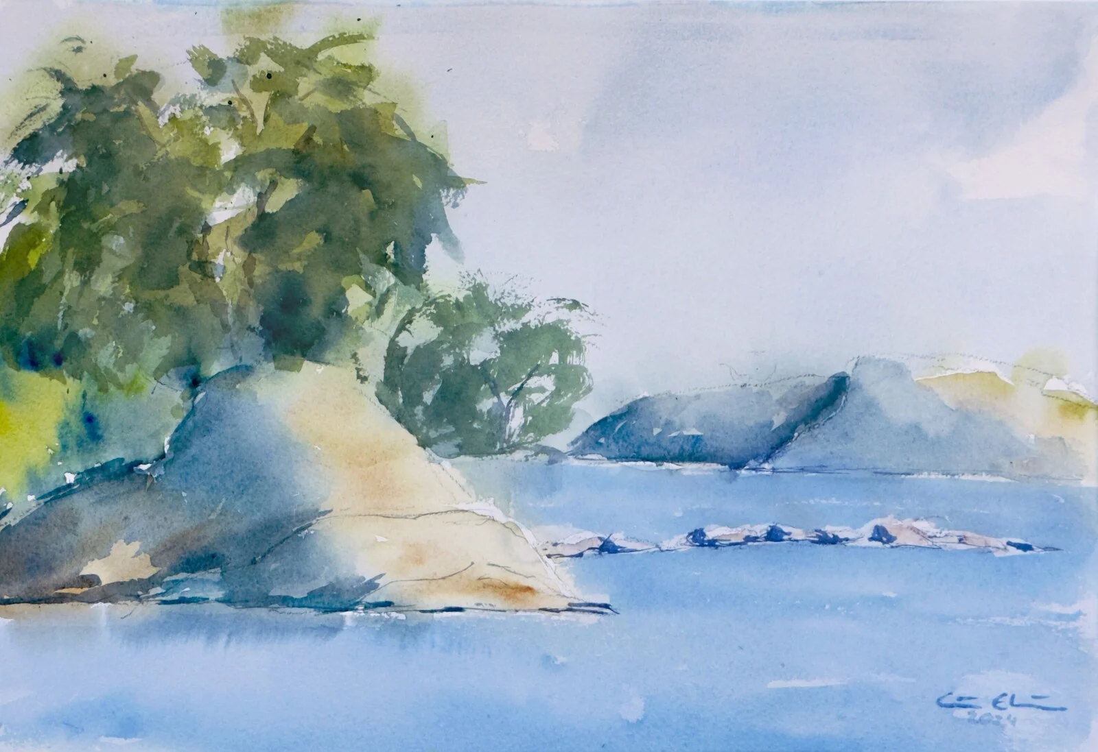 Akvarell Ljus sommardag i skärgården av Göran Ekström