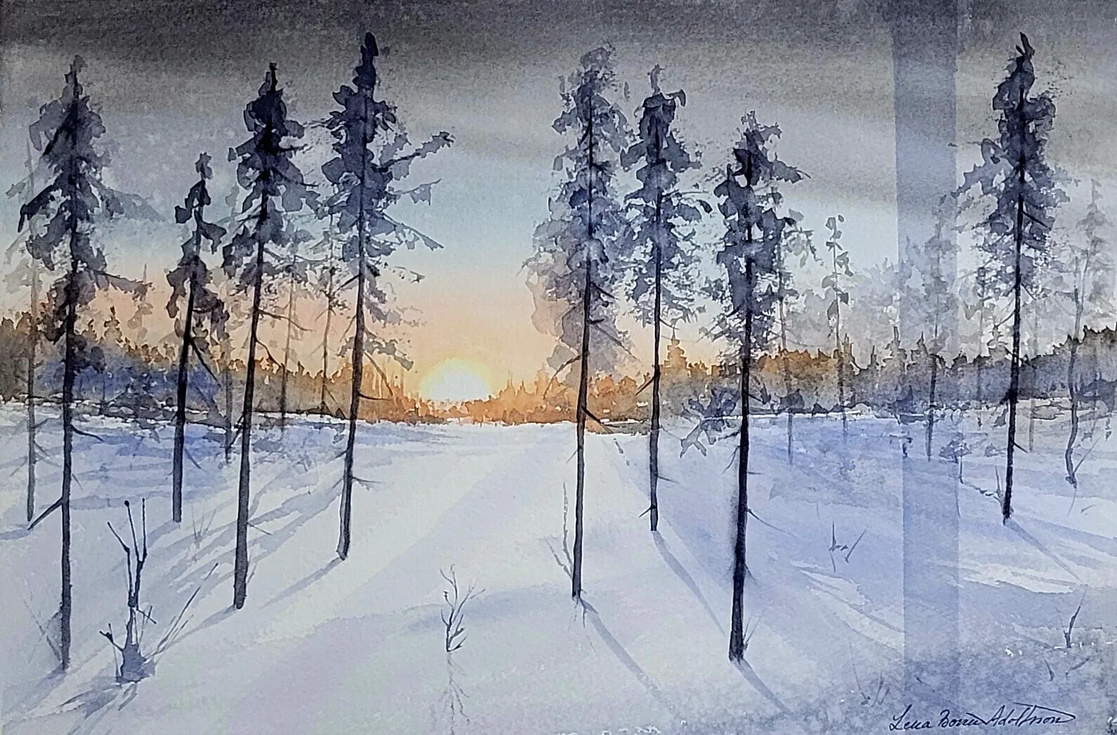 Akvarell Vinterlandskap av Lena Bovin Adolfsson