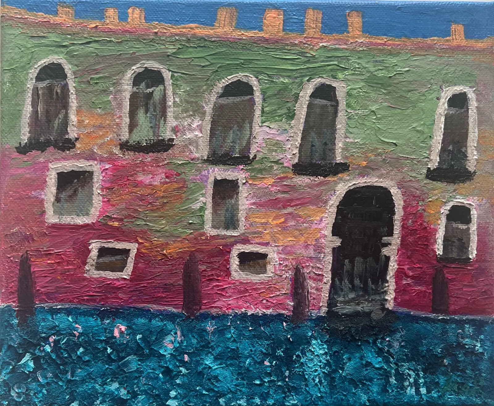 Akrylmålning Byggnad i Venedig av Monica Rausén