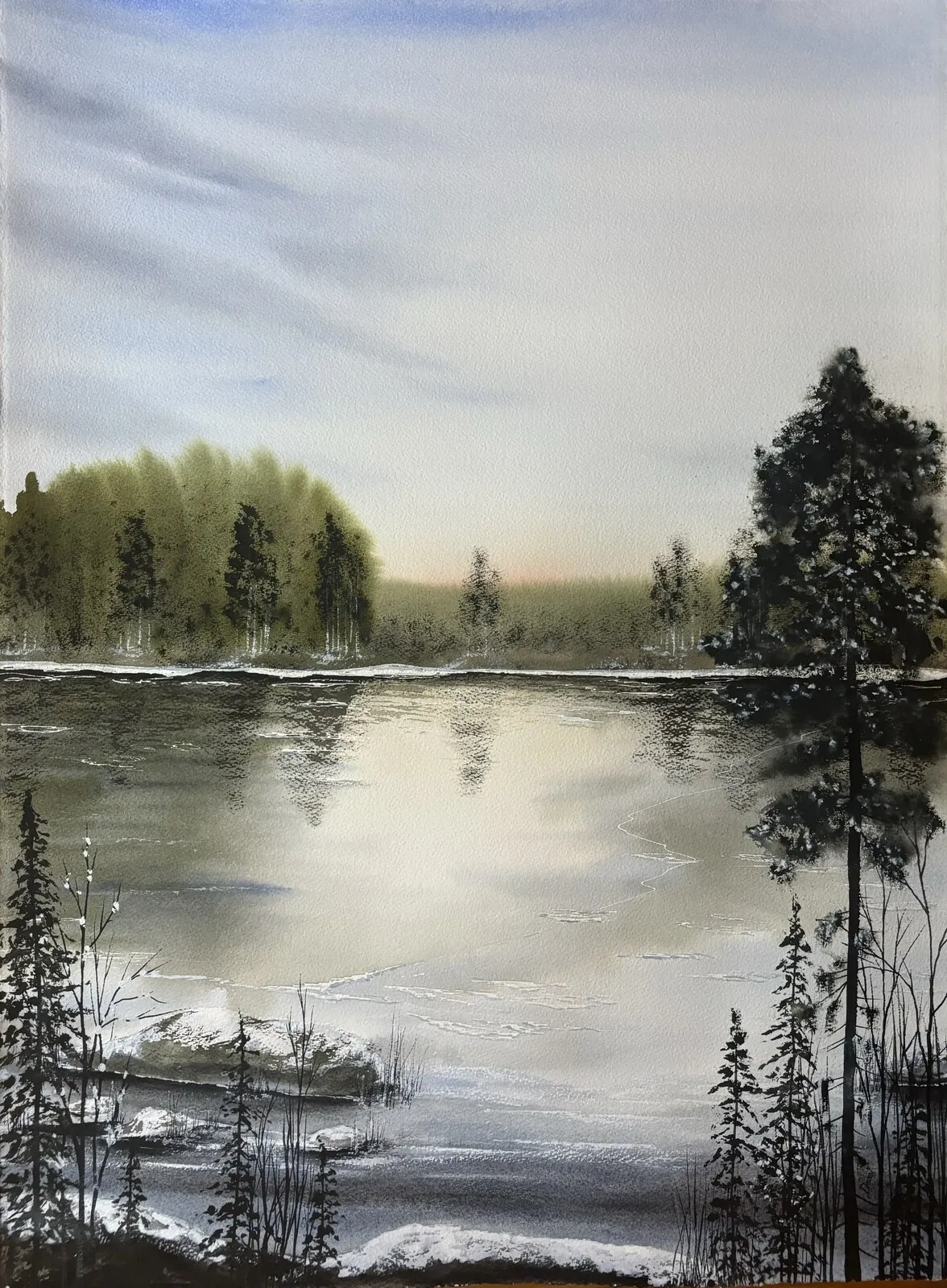 Akvarell Första isen i viken på Fagerlundsvägen av Desirée Rutqvist