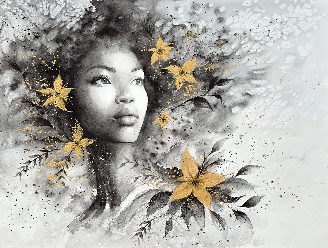 Akvarell Whispering bloom av Martina Ehrenborg