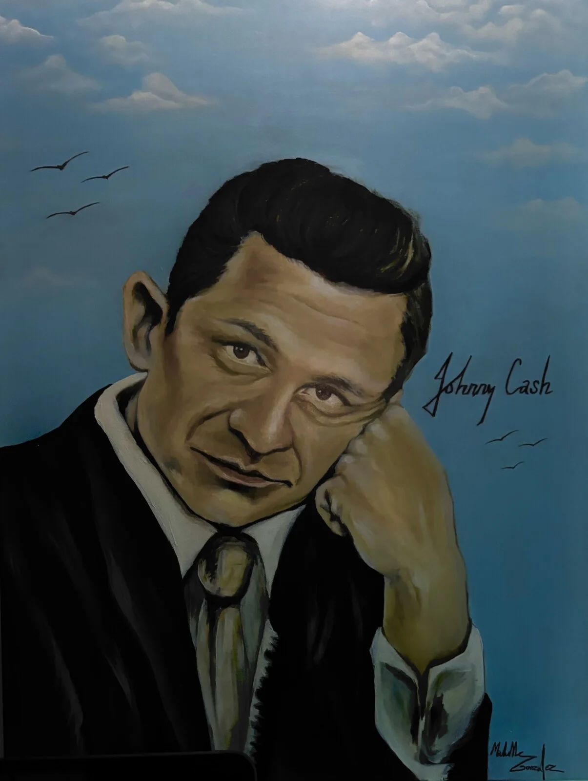 Akrylmålning Johnny CASH av Michelle Gustavsson Gonzalez