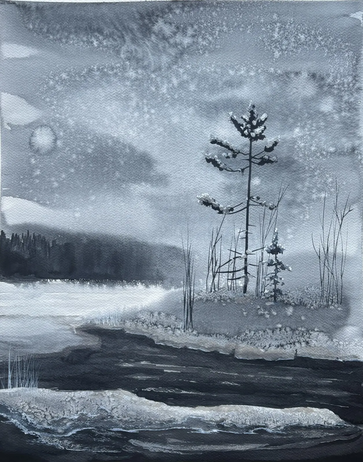 Akvarell Snöfall av Desirée Rutqvist