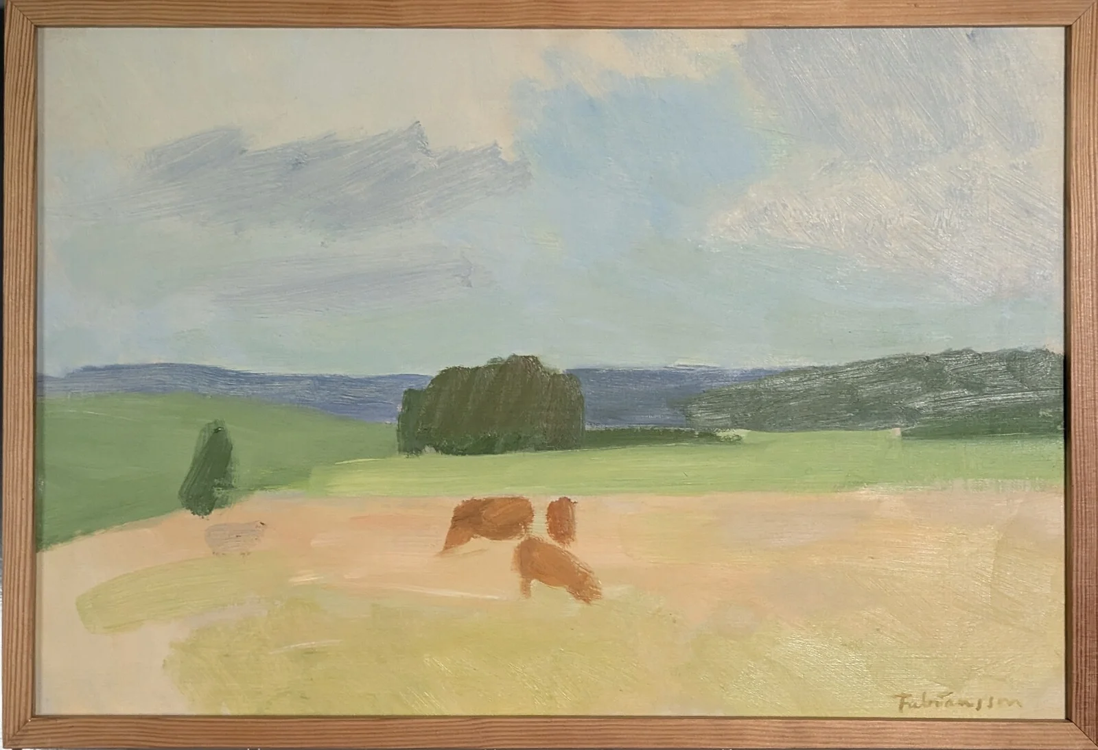 Oljemålning Landskap med kor av Ture Fabiansson