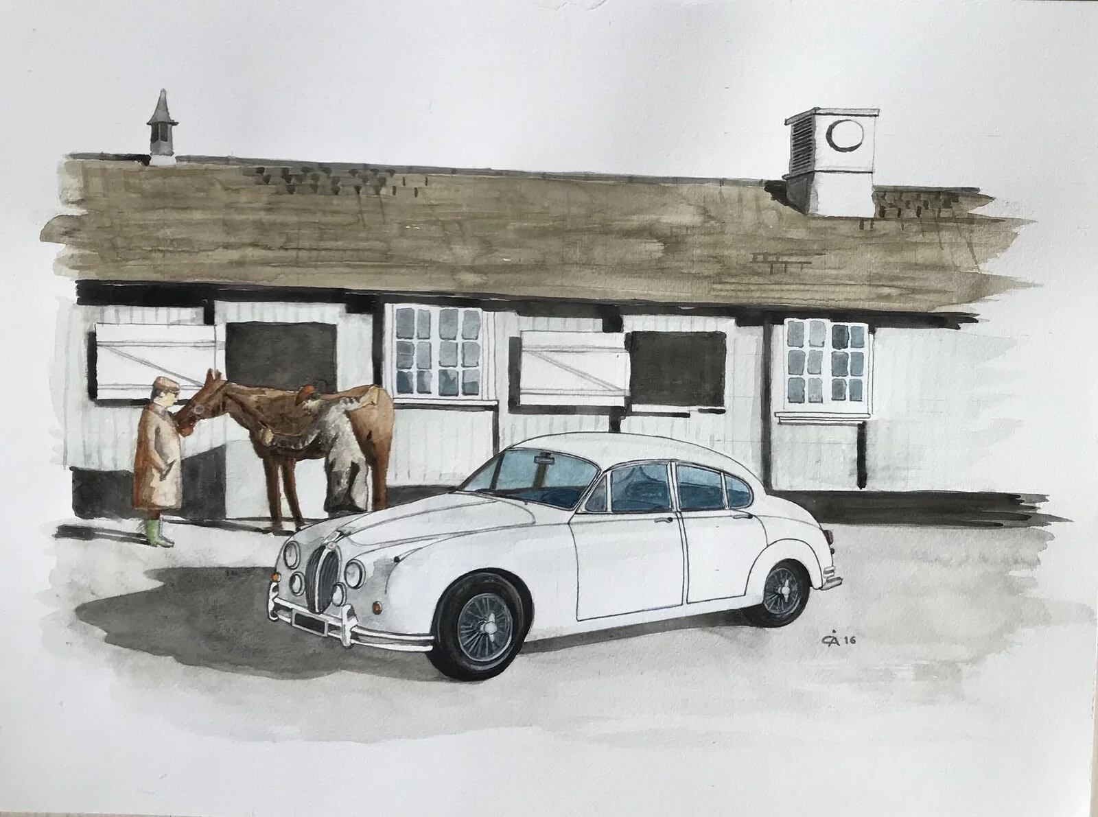 Akvarell Jaguar Mk 2 av Claes Åkerman