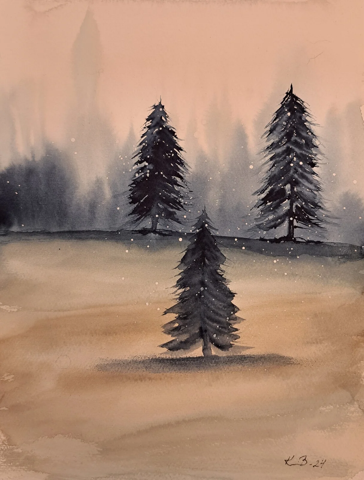 Akvarell Första snön av Krister Björklund