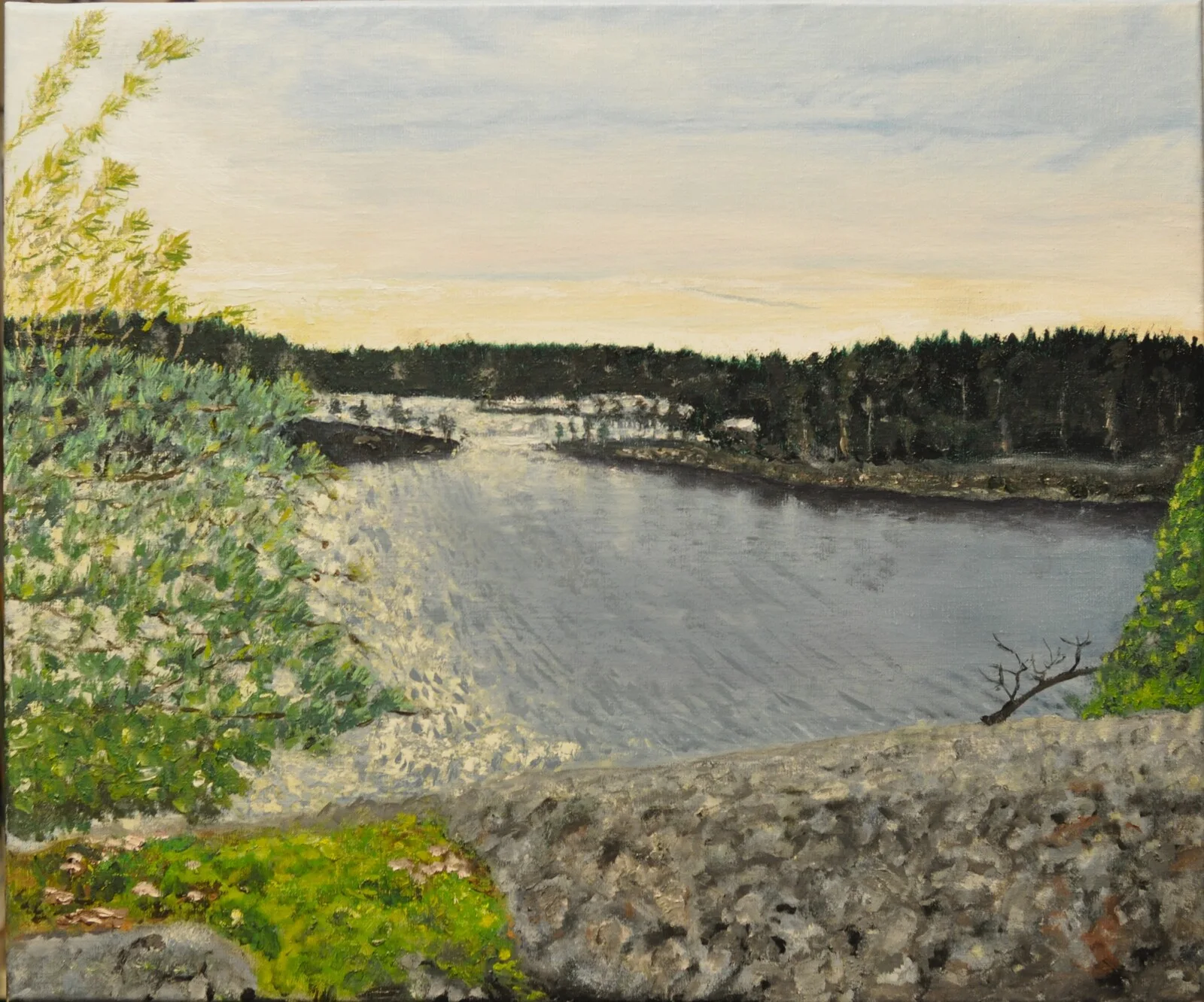Oljemålning Tyresö fjärd i skymning av Karl-Erik Svensson