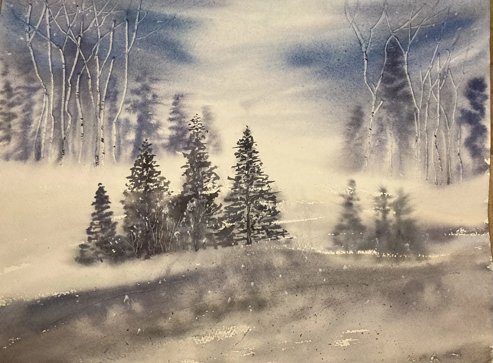 Akvarell December av Ludmila Popova